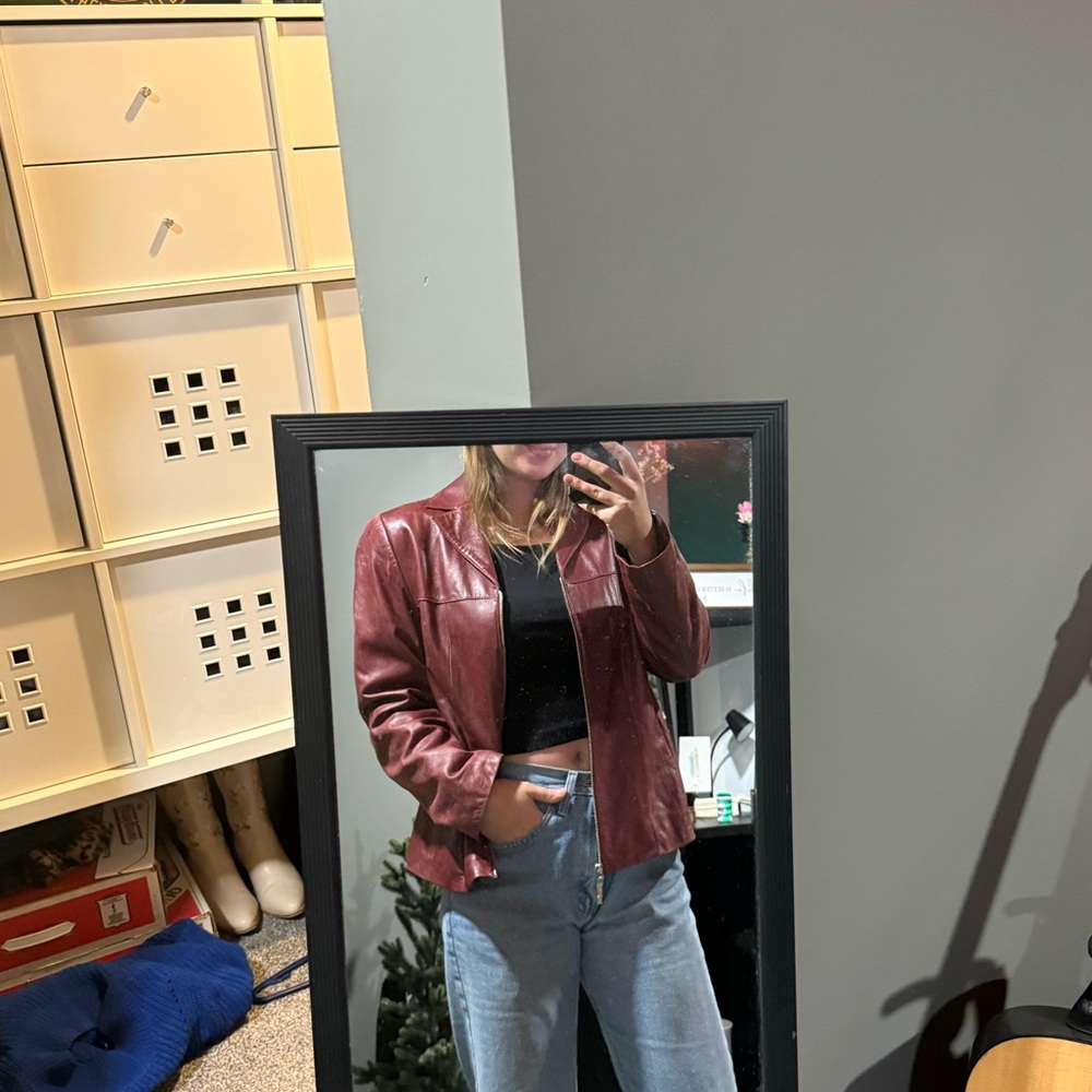Women's Burgundy Leather Jacket